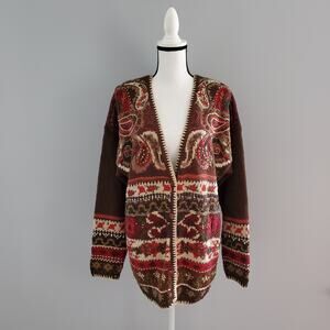 Vintage Casual Corner Hand Knitted Brown Cardigan XL